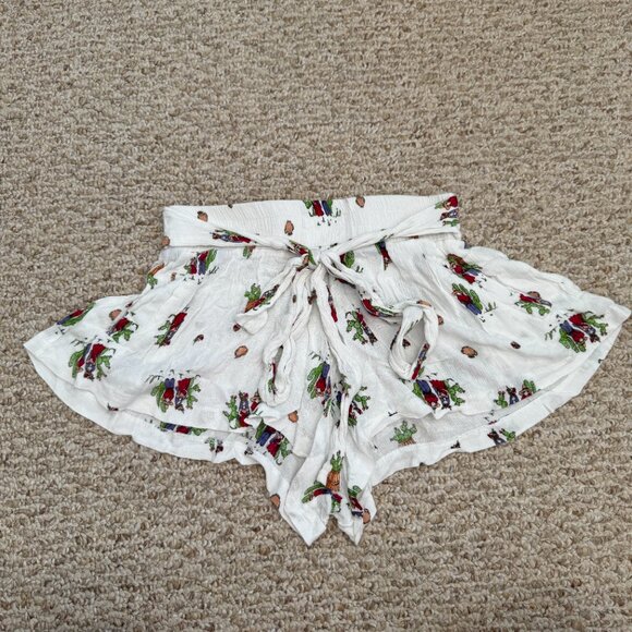 Three Days Cactus Print Flouncy Shorts White Small Breathable Waist-tie Beach - Picture 1 of 12